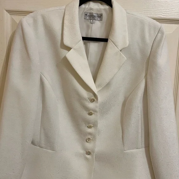 John Meyer Of Norwich Elegant White Self Patterned Blazer Jacket - Picture 4 of 8